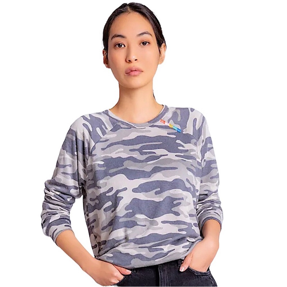 PJ Salvage Top Camo Print Raglan Pajama Top In Moon Grey Sz XL NWT Sweatshirt